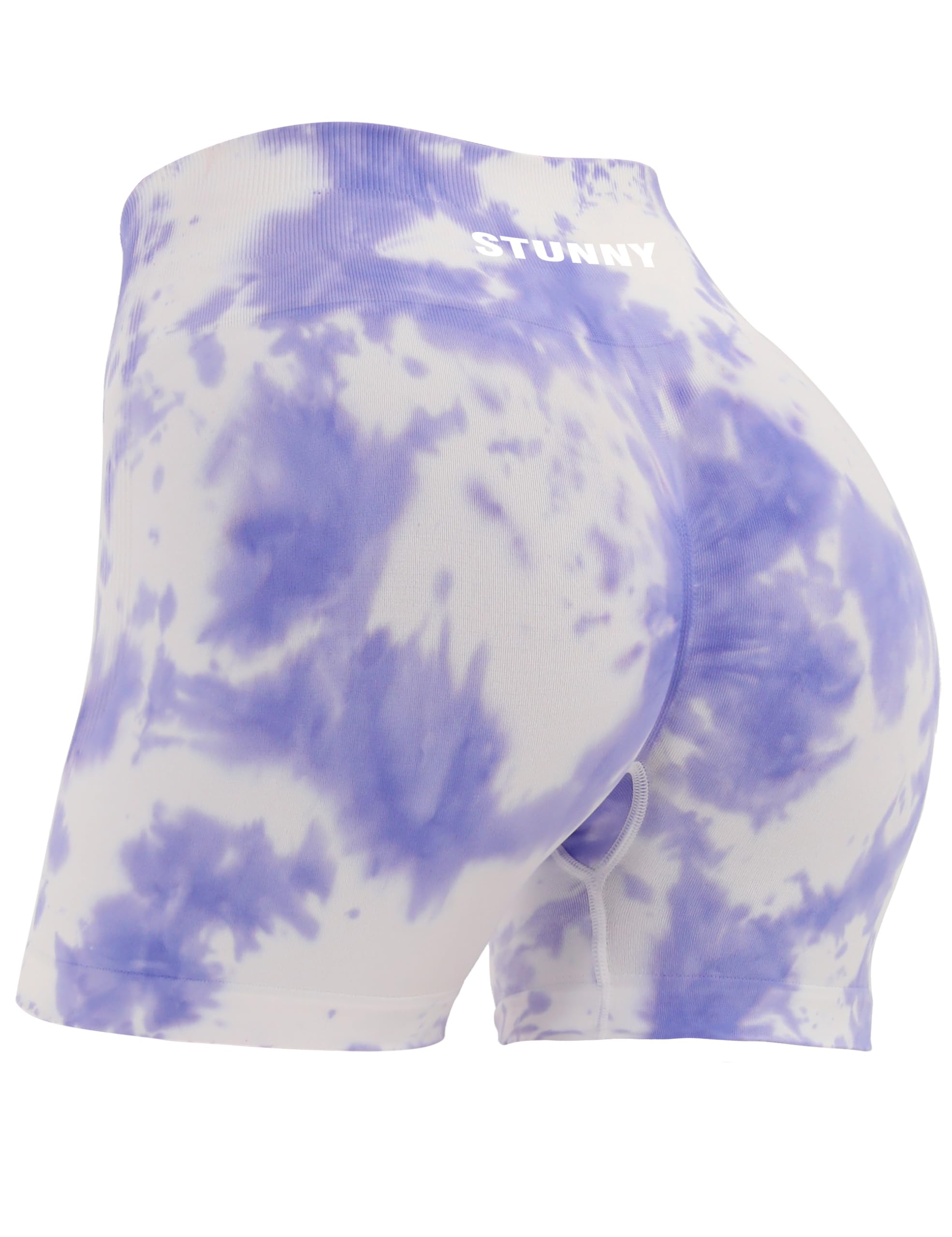 STUNNY Women Athletic Workout Shorts for Women Classic Seamless Active Gymbutt Lifting Scrunch Intensify High Waisted Tie-dye Purple