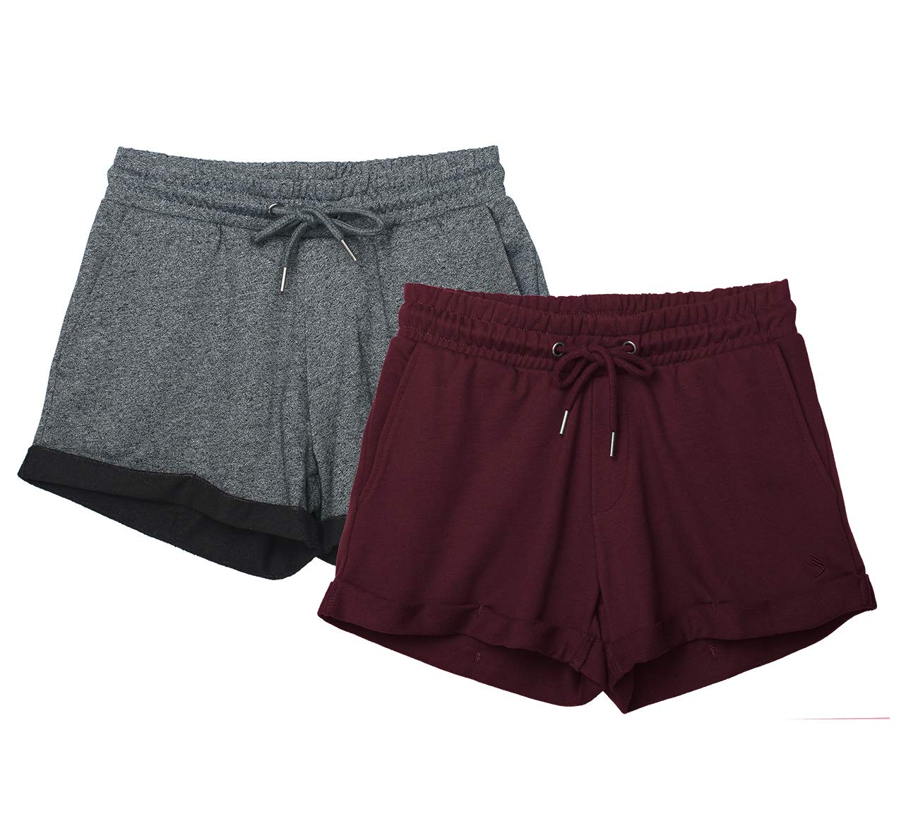icyzone Workout Lounge Shorts for Women - Athletic Running Jogging Cotton Sweat Shorts (S Charcoal/Wine)