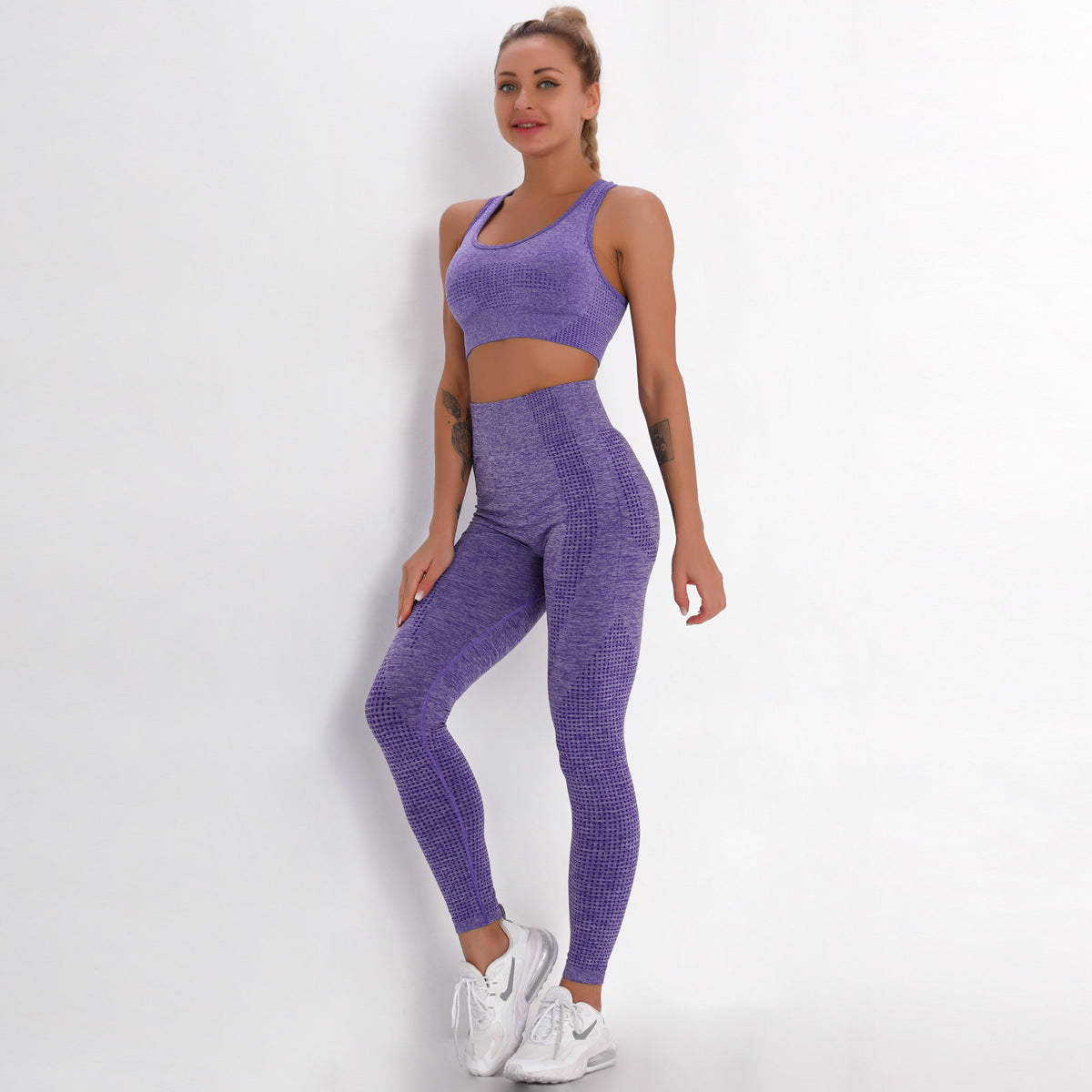 Seamless Knitted Yoga Fitness Set with Sports Bra