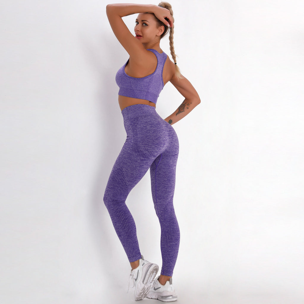 Seamless Knitted Yoga Fitness Set with Sports Bra