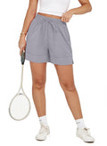 Dokotoo Women's High-Waisted Workout Shorts – Quick Dry, Light Grey, Large